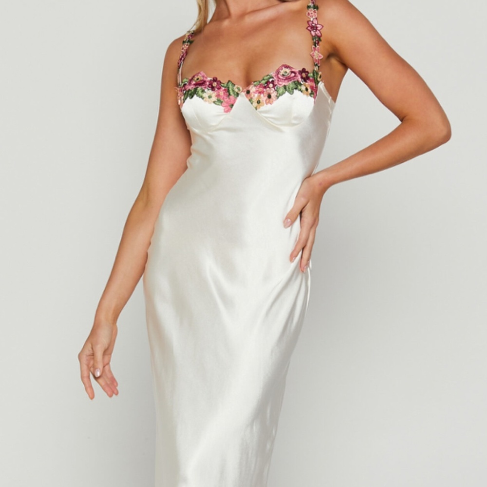 Floral Bouquet Dress / Harmony Midi Dress Floral Cup Bust Satin